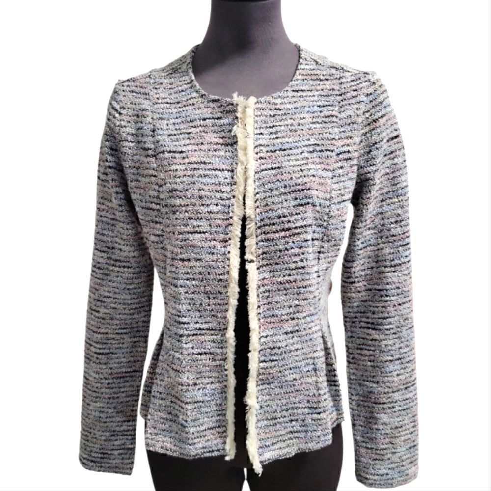 EC 14TH & UNION TWEED OPEN BLAZER WITH FRINGE SZ.S
